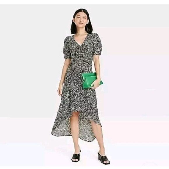 Women's Crepe Short Flutter Sleeve Midi Dress A New Day Green Floral Size Small - Picture 2 of 16